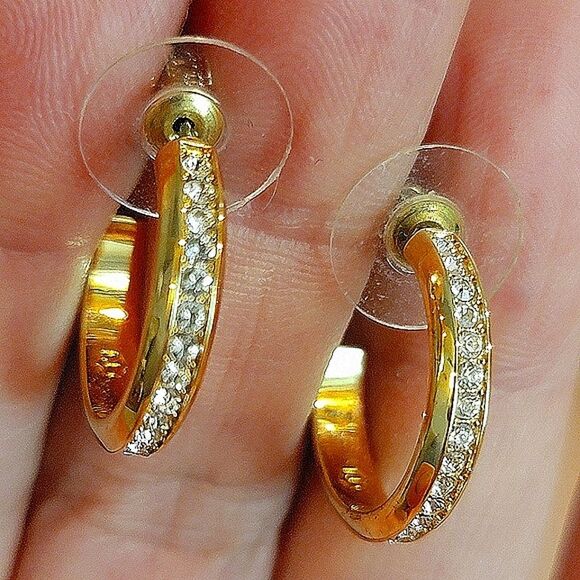 #Touchstone Crystal Channel Set Gold Hoop Earrings 0.75" #Gold Plated #NWT #NIB - Picture 8 of 8